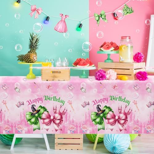 2-Pack Pink Green Party Tablecloths 51x87 Inch Waterproof Tablecovers for Birthday and Baby Shower