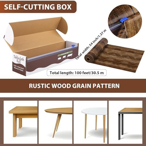 100 Ft Wood Grain Tablecloth Roll for Decor and Events