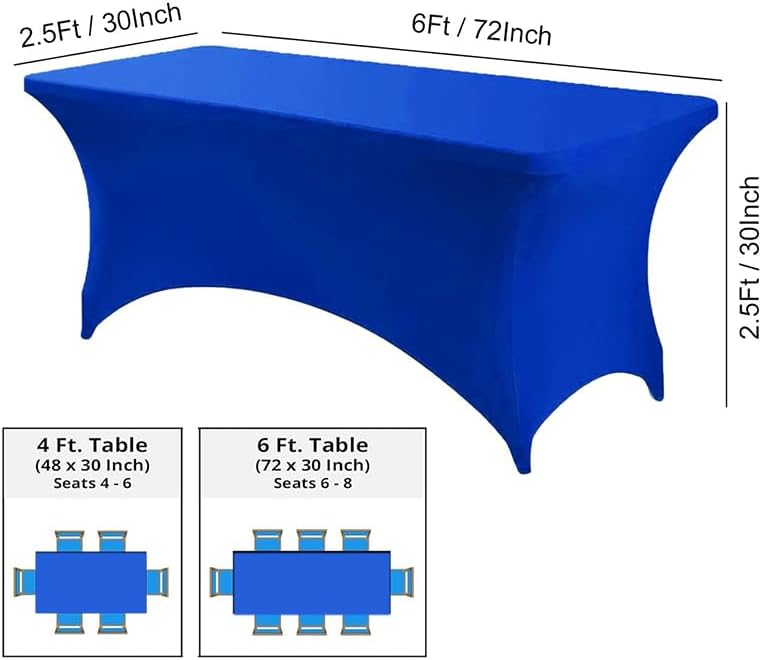 6FT Stretch Spandex Table Cover with Elastic Pockets Blue