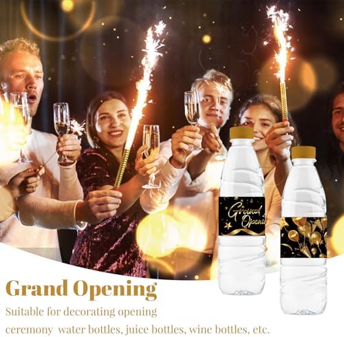 50Pcs Grand Opening Water Bottle Labels Black Gold Waterproof Decor Stickers
