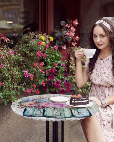 Floral Pattern Waterproof Round Table Cover for Indoor Outdoor Use