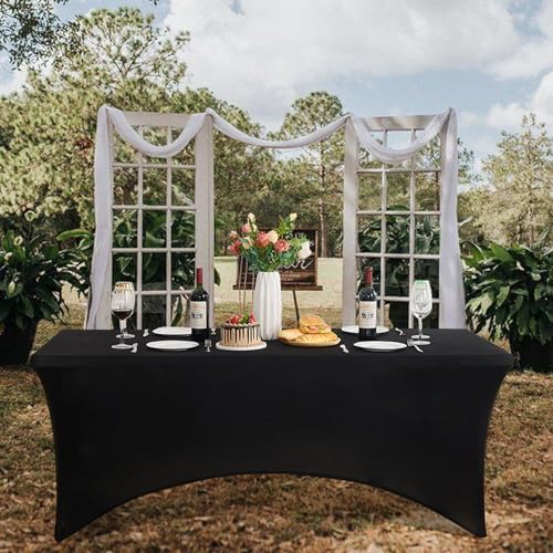 2 Pack 6FT Black Stretch Spandex Tablecloths