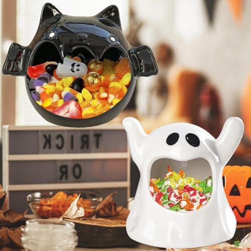 2 Pack Halloween Candy Bowls with Ghost and Bat Designs