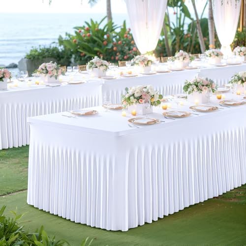 Besutolife 6ft White Tablecloth Rectangle Spandex 2PCS Table Skirt