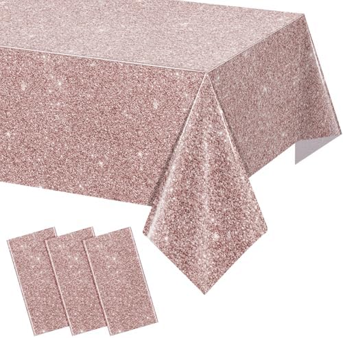3 Pack Pink Rose Gold Birthday Tablecloths 54x108 Inch