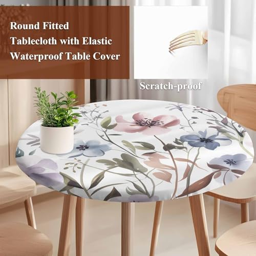 Falaniique Watercolor Floral Round Tablecloth 45-54 Inch