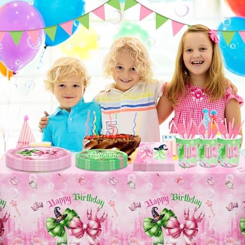 2-Pack Pink Green Party Tablecloths 51x87 Inch Waterproof Tablecovers for Birthday and Baby Shower