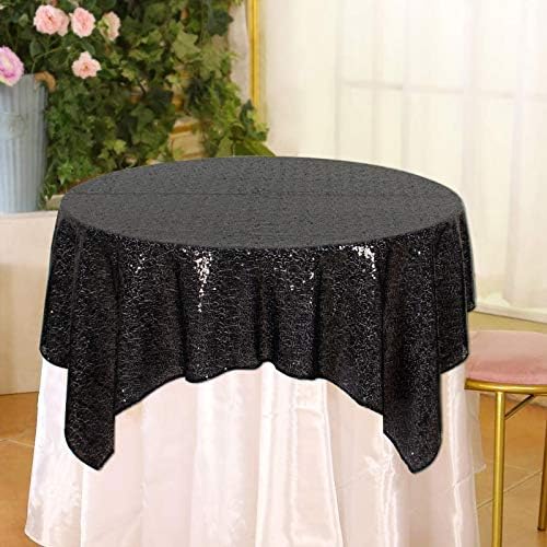AMZLOKAE Sequin Square Tablecloth 50x50 Black Glitter Overlay for Parties and Events