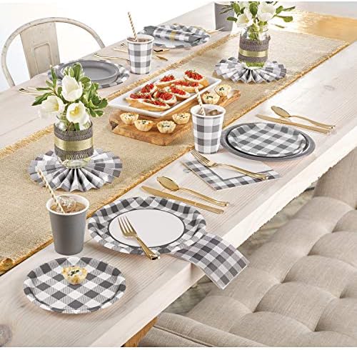 Creative Converting Gray and White Buffalo Check Tablecloth 54 x 102