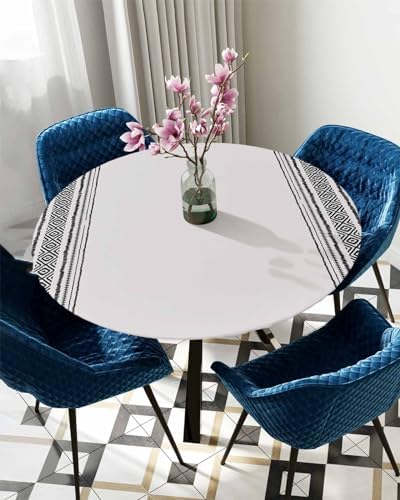 Grey Boho Round Waterproof Table Cover for Indoor Outdoor Use