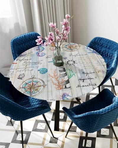 Nautical Round Waterproof Table Cover Fitted Tablecloth