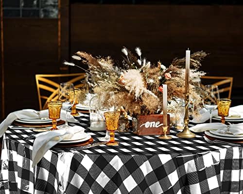 Disposable Checkered Round Tablecloth 84 Buffalo Plaid 6 Pieces