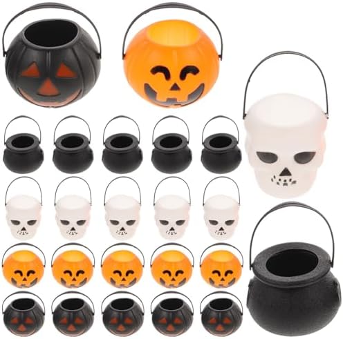 Luxshiny 24pcs Mini Halloween Candy Buckets with Handle for Party Favors