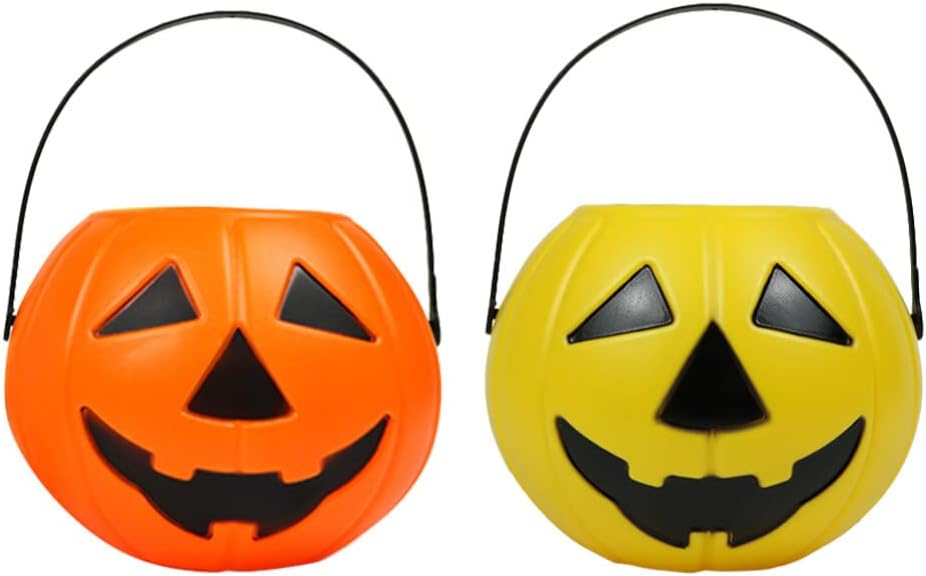 VOSAREA 2pcs Pumpkin Bucket Halloween Candy Buckets with Handles for Party Supplies