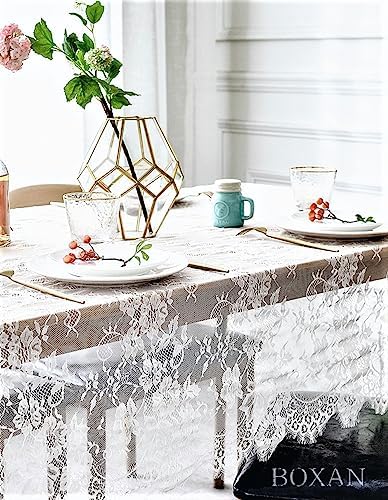 BOXAN 60x120 Inch White Lace Tablecloth Overlay
