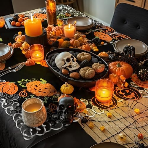 Halloween Square Tablecloth 34 Inch Black Orange Pumpkin Design