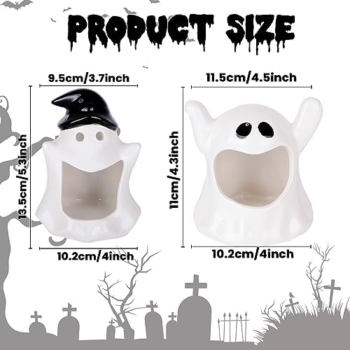 DIYDEC Halloween Candy Dish Holder 2PCS Ghost Ceramic Bowls