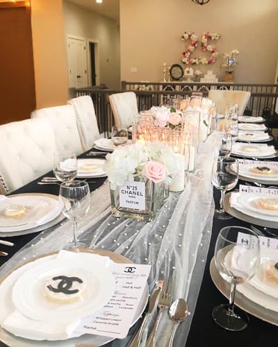 LuoluoHouse White Pearl Table Cloth 10ft Tulle Wedding Runner Decor