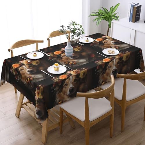 Dog Girl With Flowers Anti-Grease Tablecloth