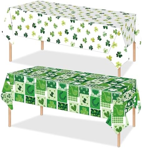 2PCS St Patricks Day Tablecloths Green Shamrock 54x108 Plastic Disposable Party Covers