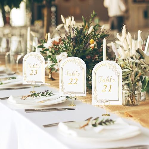 JOYIT 20 Set Wedding Table Numbers with Holders White Gold Cards for Events