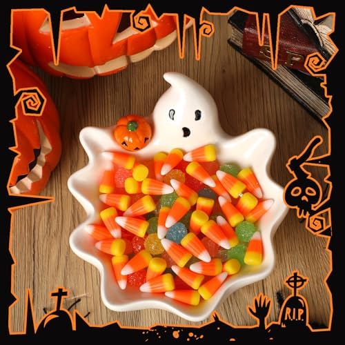 Vesici 7 Inch Halloween Candy Dish Holder Ceramic Ghost Bowl