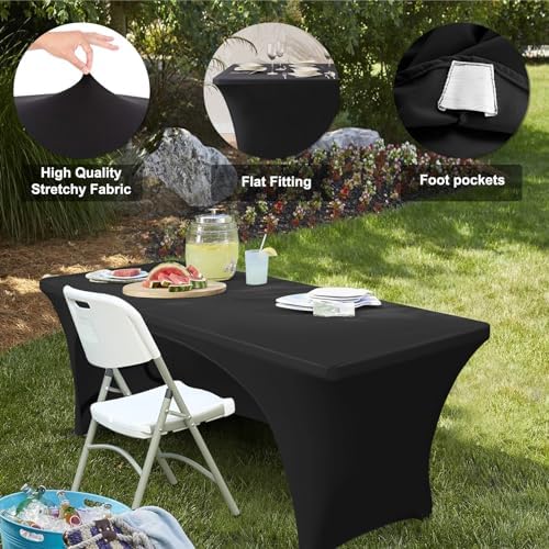 ABCCANOPY Spandex Open Back Table Cover 8ft Black Fitted Tablecloth Stretch Spandex Table Topper