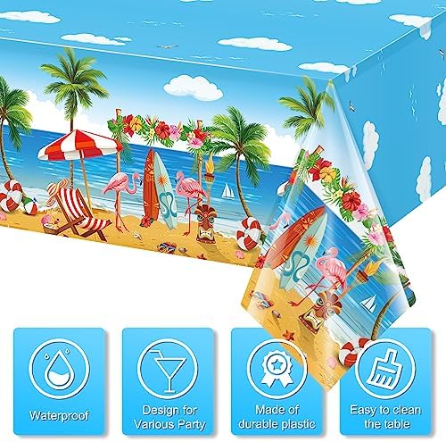 3 Pack Summer Beach Plastic Tablecloths with Hawaiian Design