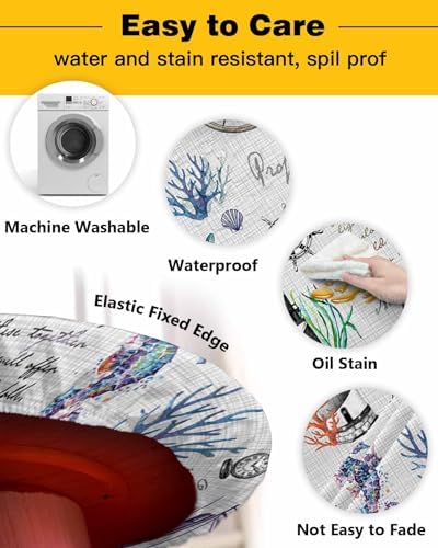 Nautical Compass Round Waterproof Table Cover with Elastic Fit