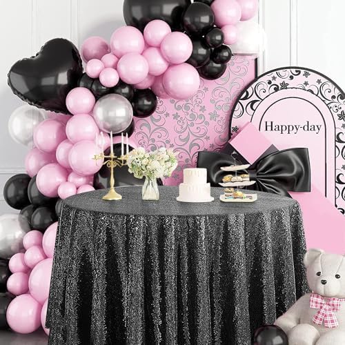 Pufogu 50 Inch Round Black Sequin Tablecloth