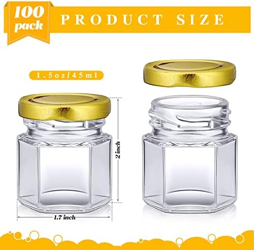 Nuogo 100 Pack Mini Hexagon Glass Jars with Lids