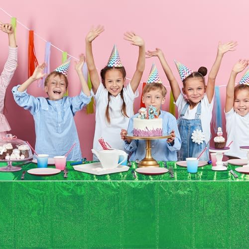 3 Pack Iridescent Green Plastic Tablecloths for Party Decorations