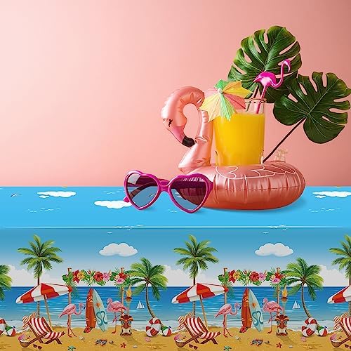 3 Pack Summer Beach Plastic Tablecloths with Hawaiian Design