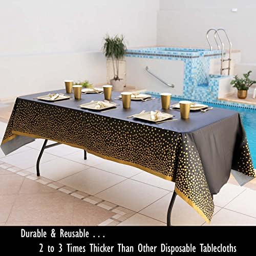 2 Pack Black and Gold Plastic Tablecloths Thick Durable Reusable