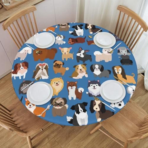 Cute Dogs Blue Tablecloth with Elastic Edge Small