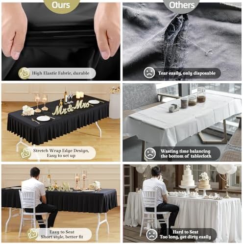 1 Pack Black Spandex Tablecloth for 6 Foot Rectangle Table with Pleated Skirt