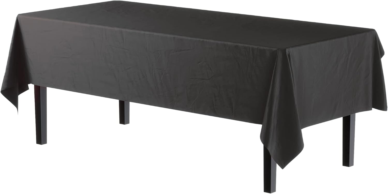 Party Solids 6-Pack Black Plastic Tablecloth 54in x 108in Rectangle