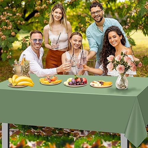 6 Pack Sage Green Plastic Tablecloths for Rectangle Tables