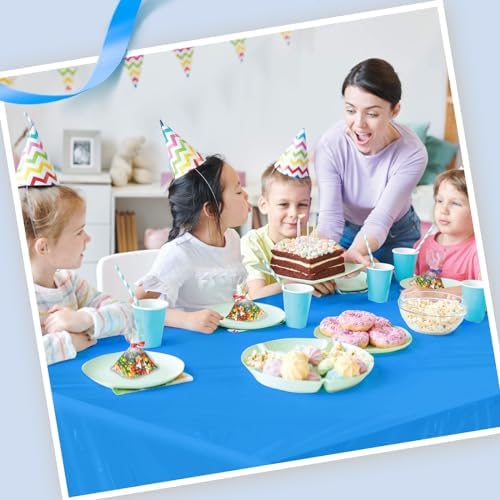 Goodluck 54 Inch X 300 Feet Plastic Tablecloth with Cutter Box Blue Disposable Table Cover Roll