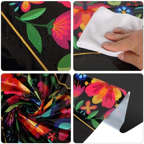 Oudain 6 Pcs Fiesta Tablecloth Black 108x54 Inch Waterproof Plastic Table Cover for Parties