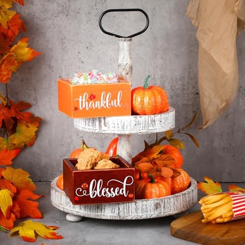 2 Pcs Fall Candy Dish Mini Wooden Autumn Candy Bowl Thanksgiving Harvest Candle Holder Farmhouse Bowls Party Supplies