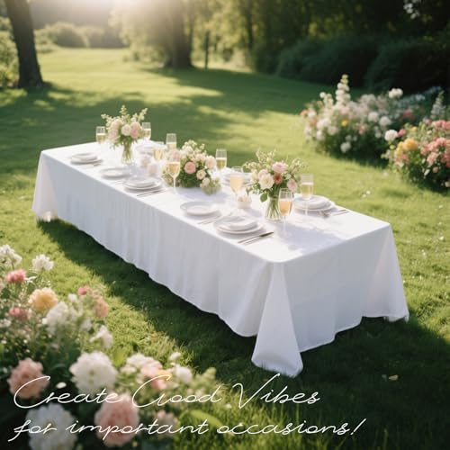 Wigenius 2 Pack White Polyester Tablecloths for 6ft Tables 60x102 Inch