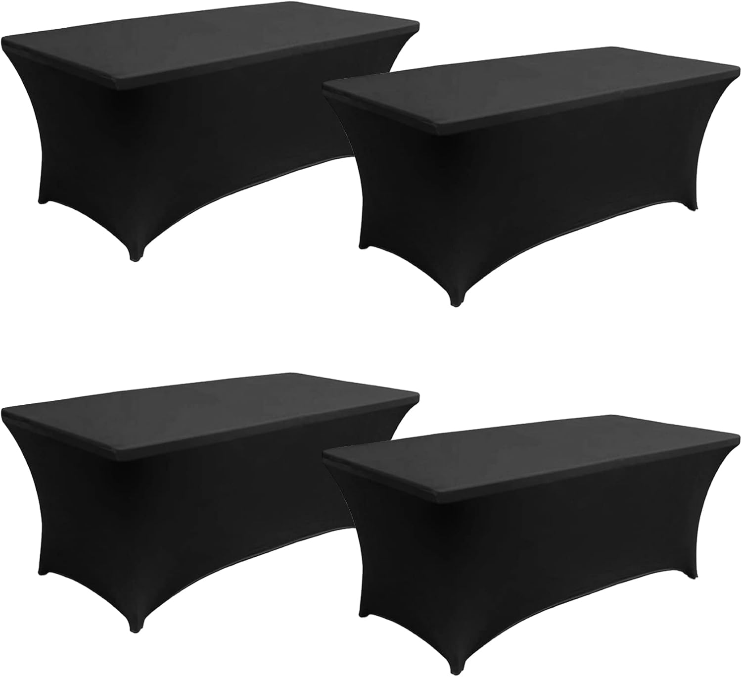 4 Pack 6 Foot Black Spandex Table Cloth for Folding Tables