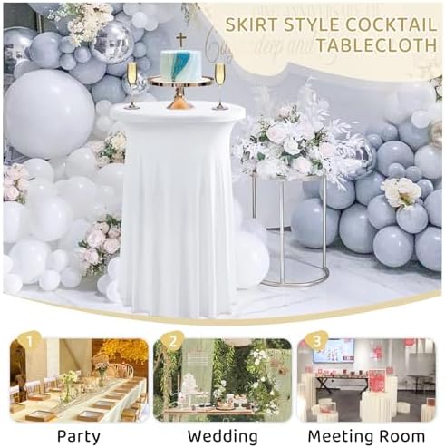 2 Pack 43x32 Inch Spandex Cocktail Tablecloths with Wavy Skirt Red Stretch Table Cover for Bar Wedding Party