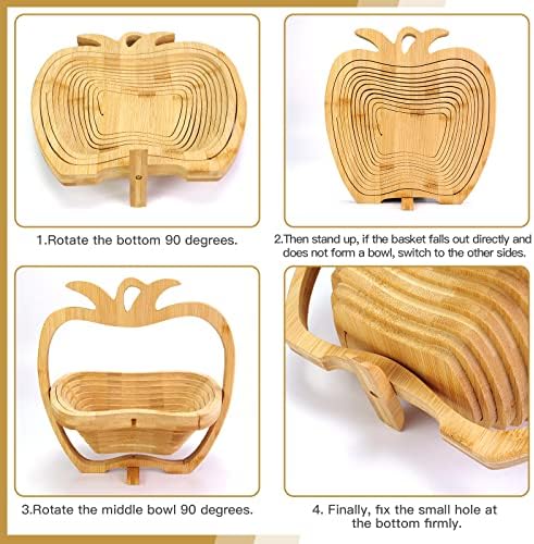 Foldable Bamboo Fruit Basket with Handle