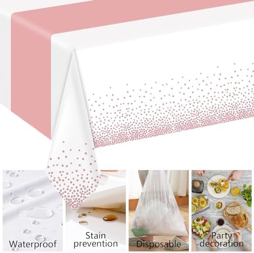 ZHOMA 6 Pack Rectangle Plastic Dot Tablecloth Set White Rose Gold