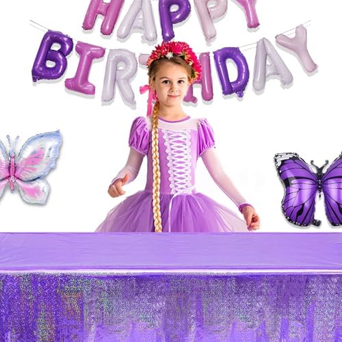 GREATRIL Purple Shiny Tablecloth 54 x 108 Inches 2 Pack