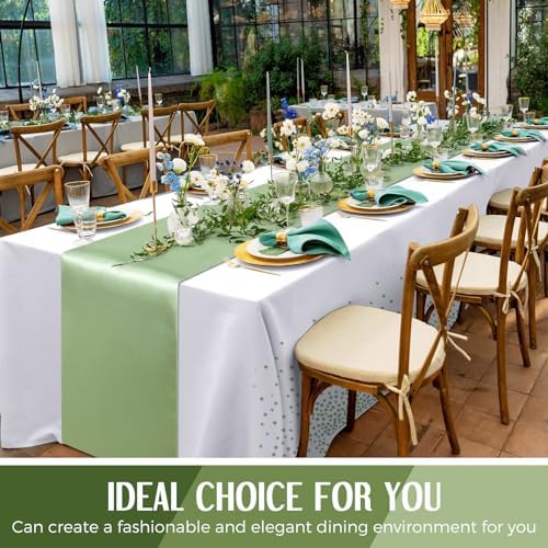 Breling 8 Pack White Sage Green Tablecloths and Table Runner Set