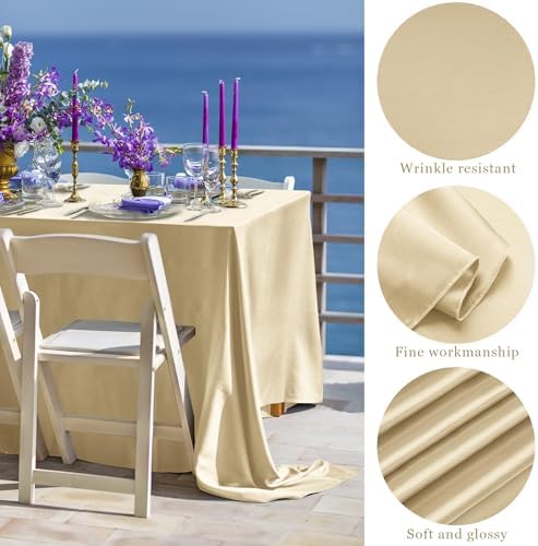 TURSTIN Champagne Satin Tablecloth 102 x 58 Inch Overlay Decor