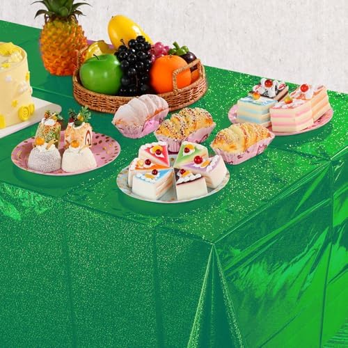 3 Pack Iridescent Green Plastic Tablecloths for Party Decorations